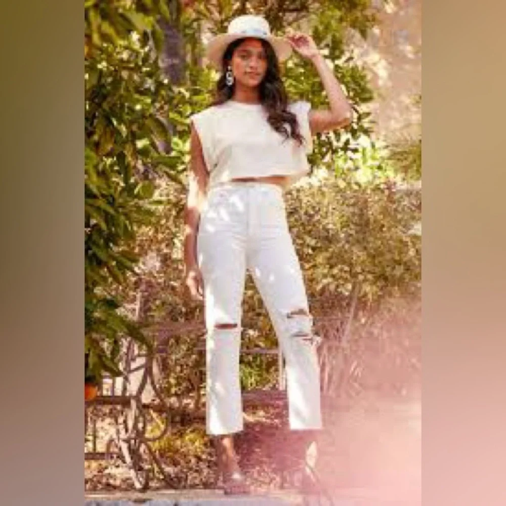 AGOLDE Riley High Rise Straight Crop Jeans Veil White‎ Distressed Womens Size 24